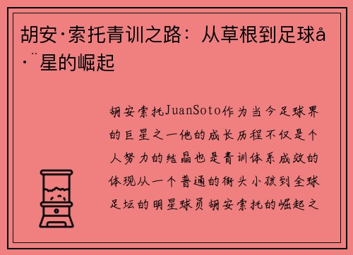 胡安·索托青训之路：从草根到足球巨星的崛起